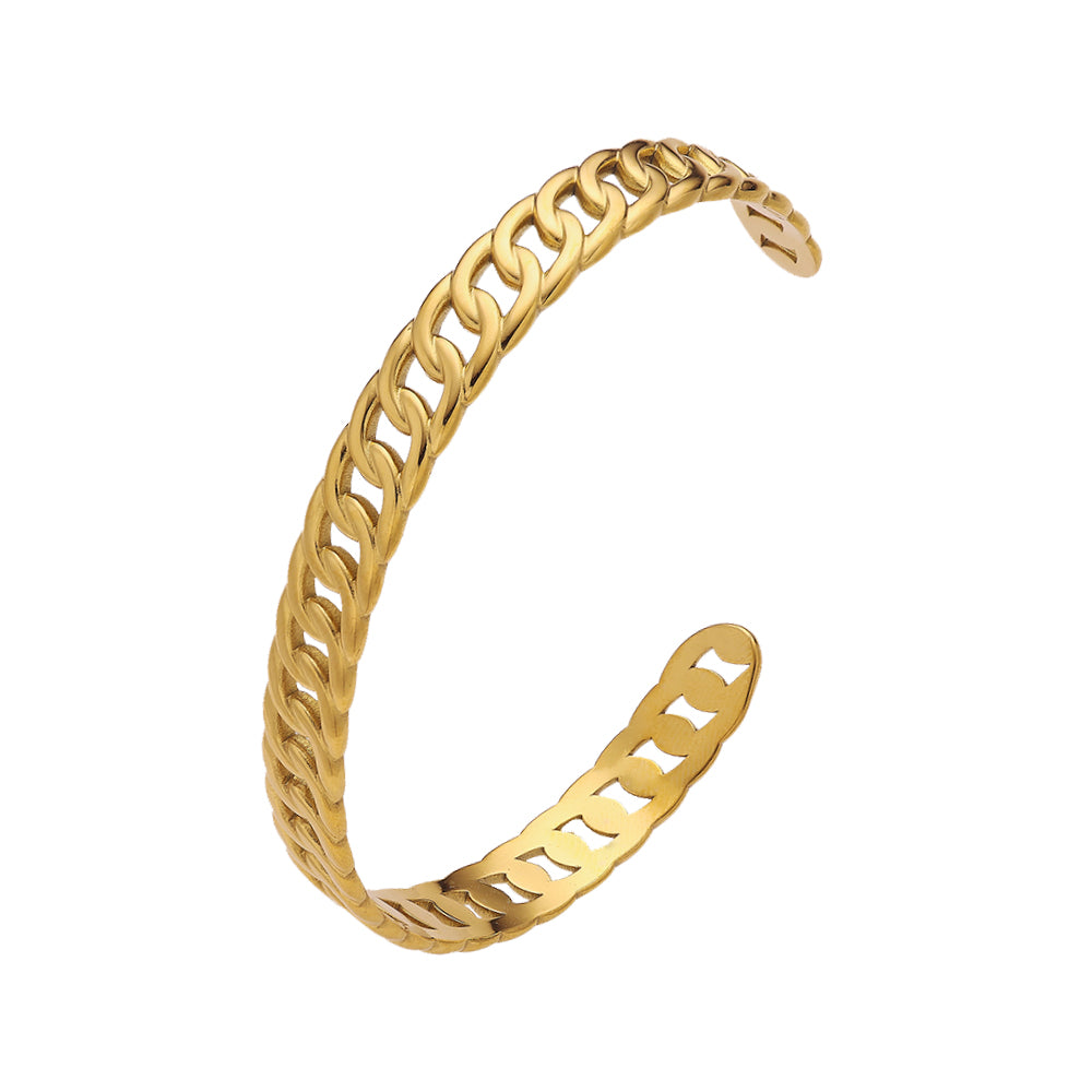 Bracelet en or semi-fermé entrelacé en acier inoxydable plaqué or 18 carats