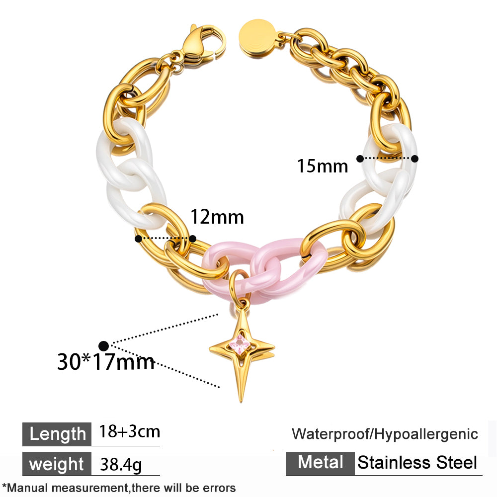 Celeste Ceramic Cross Bracelet – 18K Gold-Plated 316 Stainless Steel, Chunky & Textured