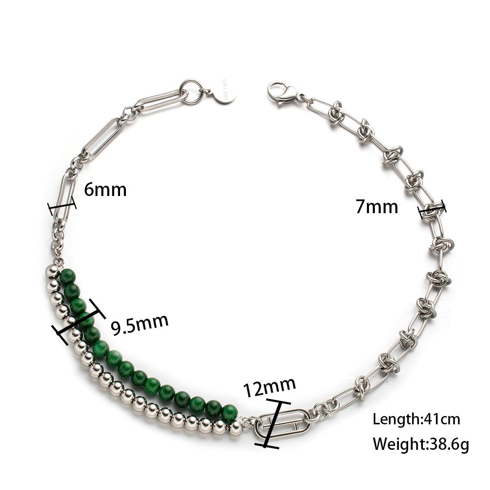 Green & Stainless Steel Layered Necklace – Unisex Handmade Jewelry with Green and Stainless Steel Beads