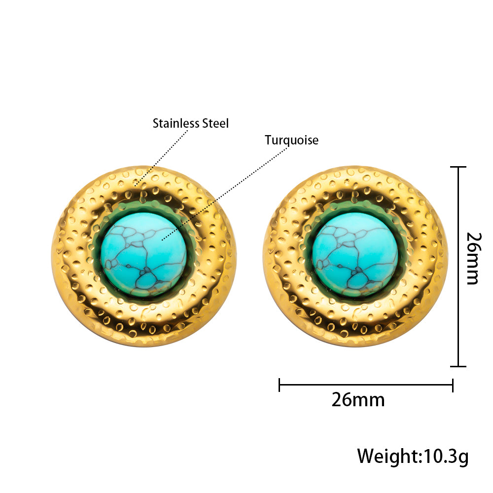 316 Stainless Steel 18K Gold Plated Malachite Style Round Earrings | Elegant & Chic Jewelry