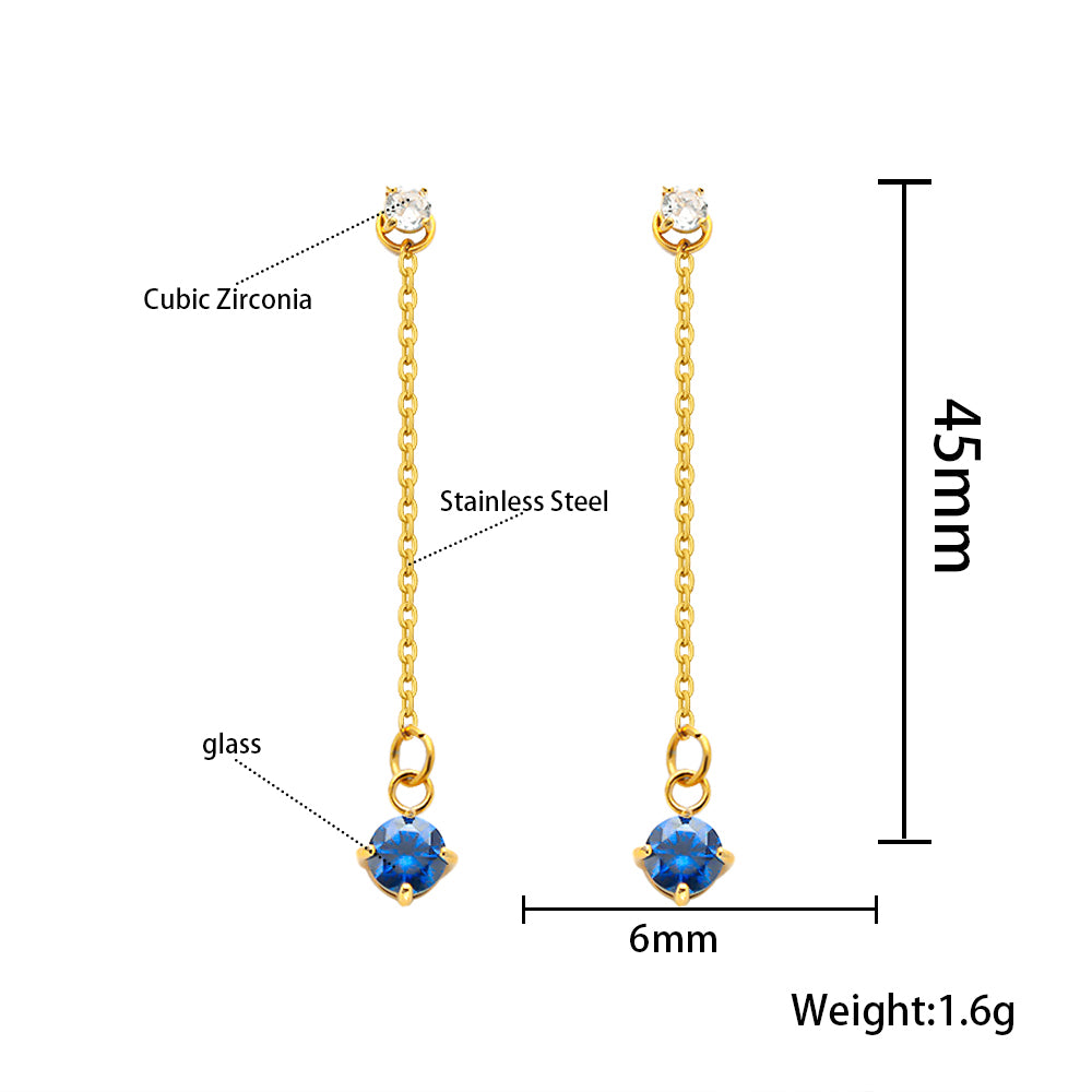316 Stainless Steel 18K Gold Plated Blue Zircon Pendant Earrings | Sparkling Chic Jewelry