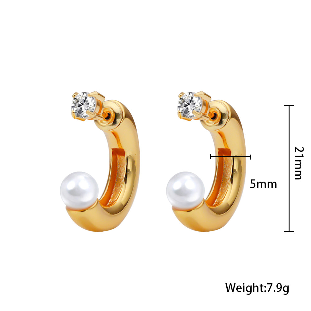 316 Stainless Steel 18K Gold Plated C-Shaped Earrings with Round Bead | Minimalist Trendy Jewelry