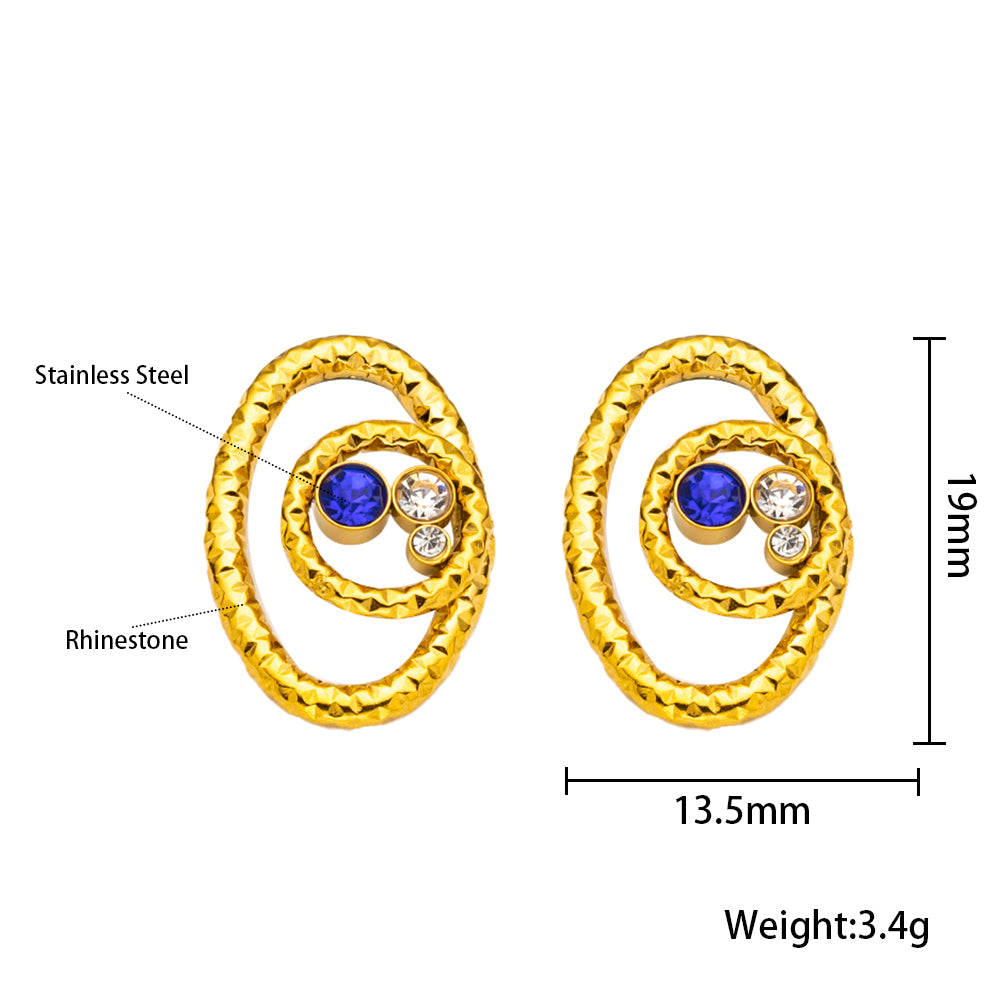 316 Stainless Steel 18K Gold Plated Eye Shape Earrings | Colorful Stone Accents Trendy Jewelry
