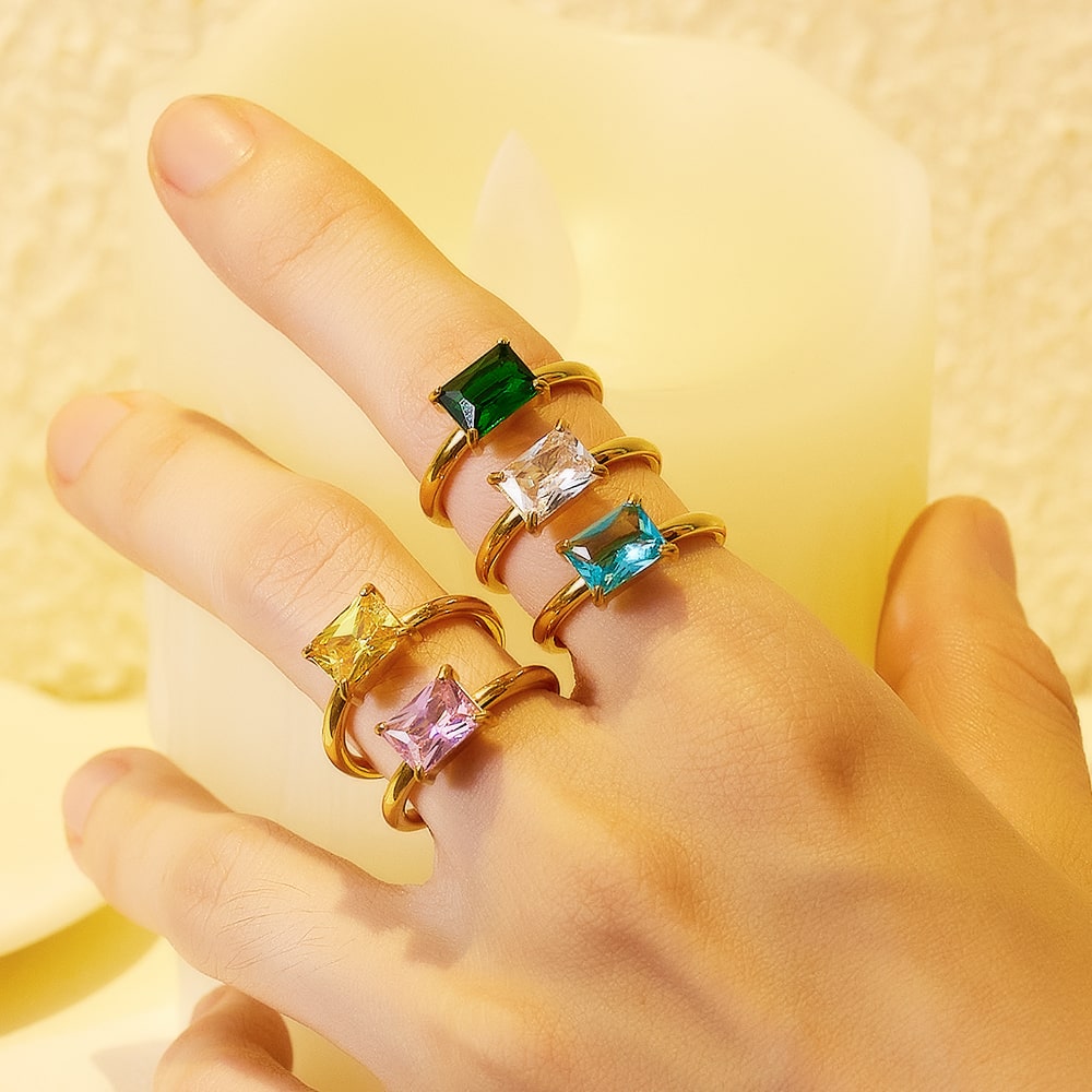 Stainless steel 18k gold plated gemstone agate ring