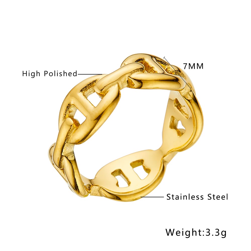 Bague en acier inoxydable plaqué or 18 carats Fashion Line Design