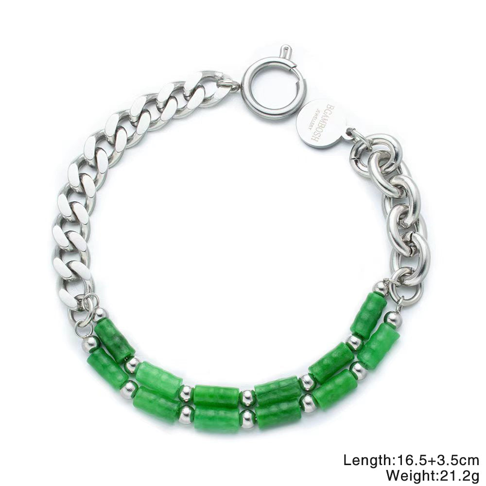 Green Bamboo Stone Layered Bracelet – Unisex Handmade Double-Layer Bamboo Stone Bracelet