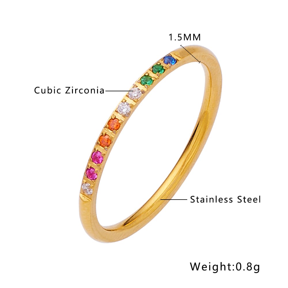 Bague zircon en acier inoxydable plaqué or 18 carats