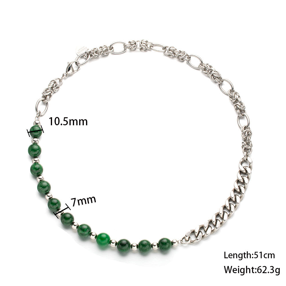 Verde Cuban Chain Necklace with Green Beads and Stainless Steel – Unisex Handmade Jewelry