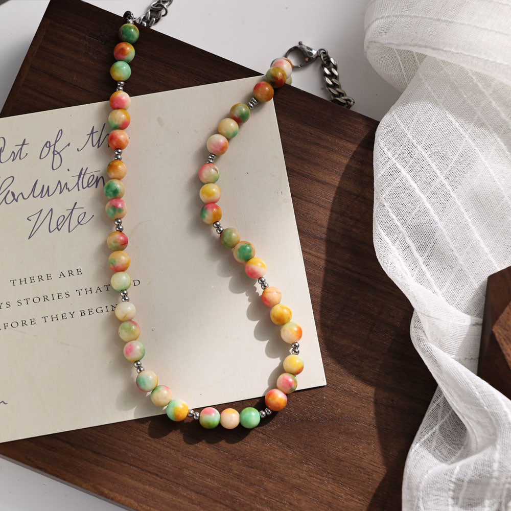 Orange Natural Stone Bead Necklace – Minimalist Handmade Jewelry