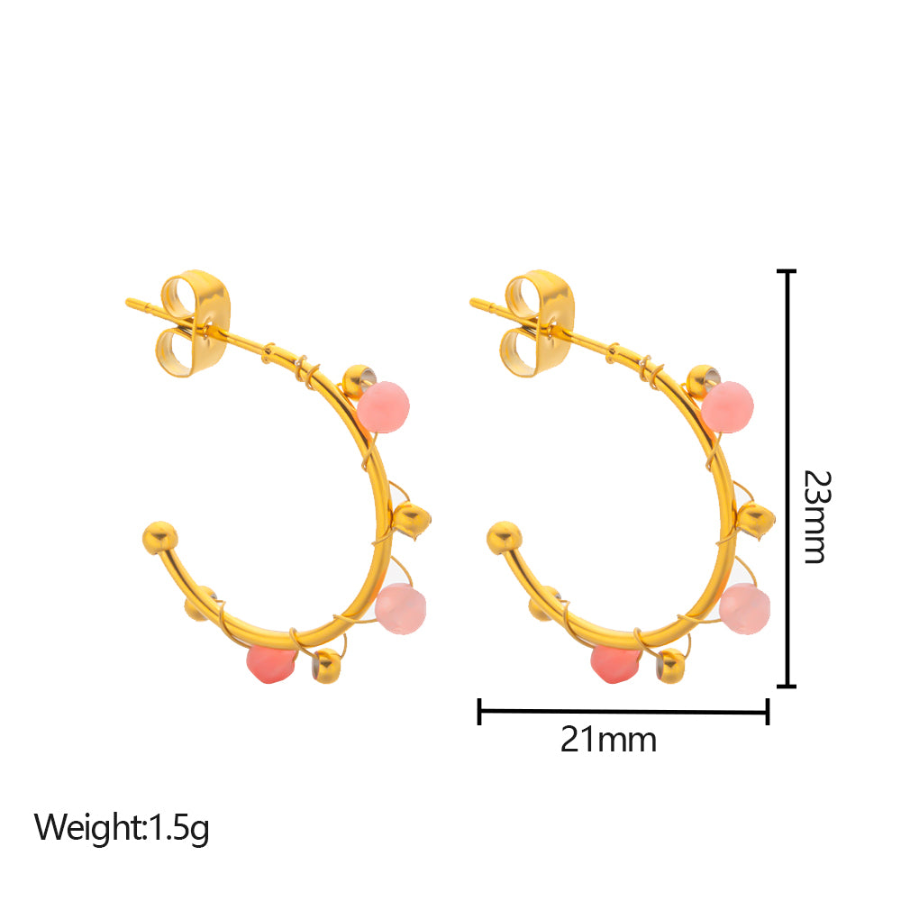 316 Stainless Steel 18K Gold Plated C Shape Earrings | Colorful Beads Trendy Jewelry