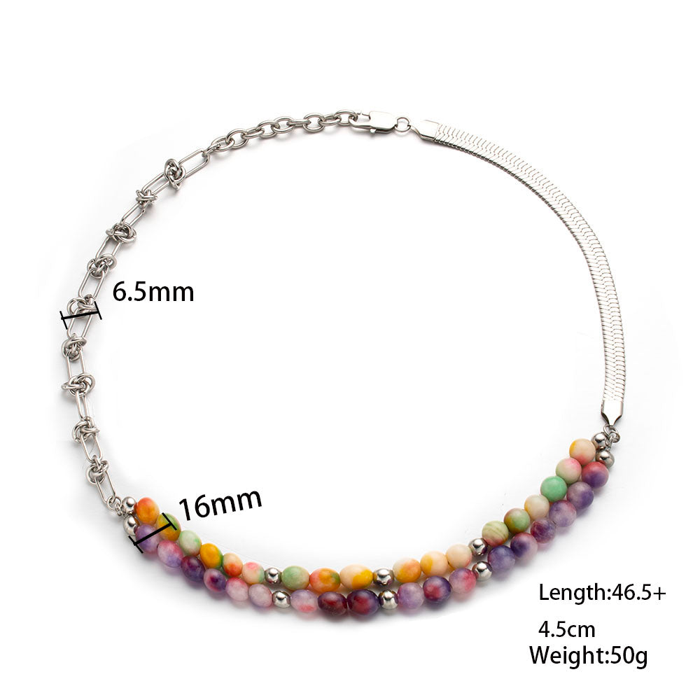 Colorful Layered Beads & Chain Necklace – Unisex Handmade Jewelry with Double Colorful Beads and Stainless Steel Chain