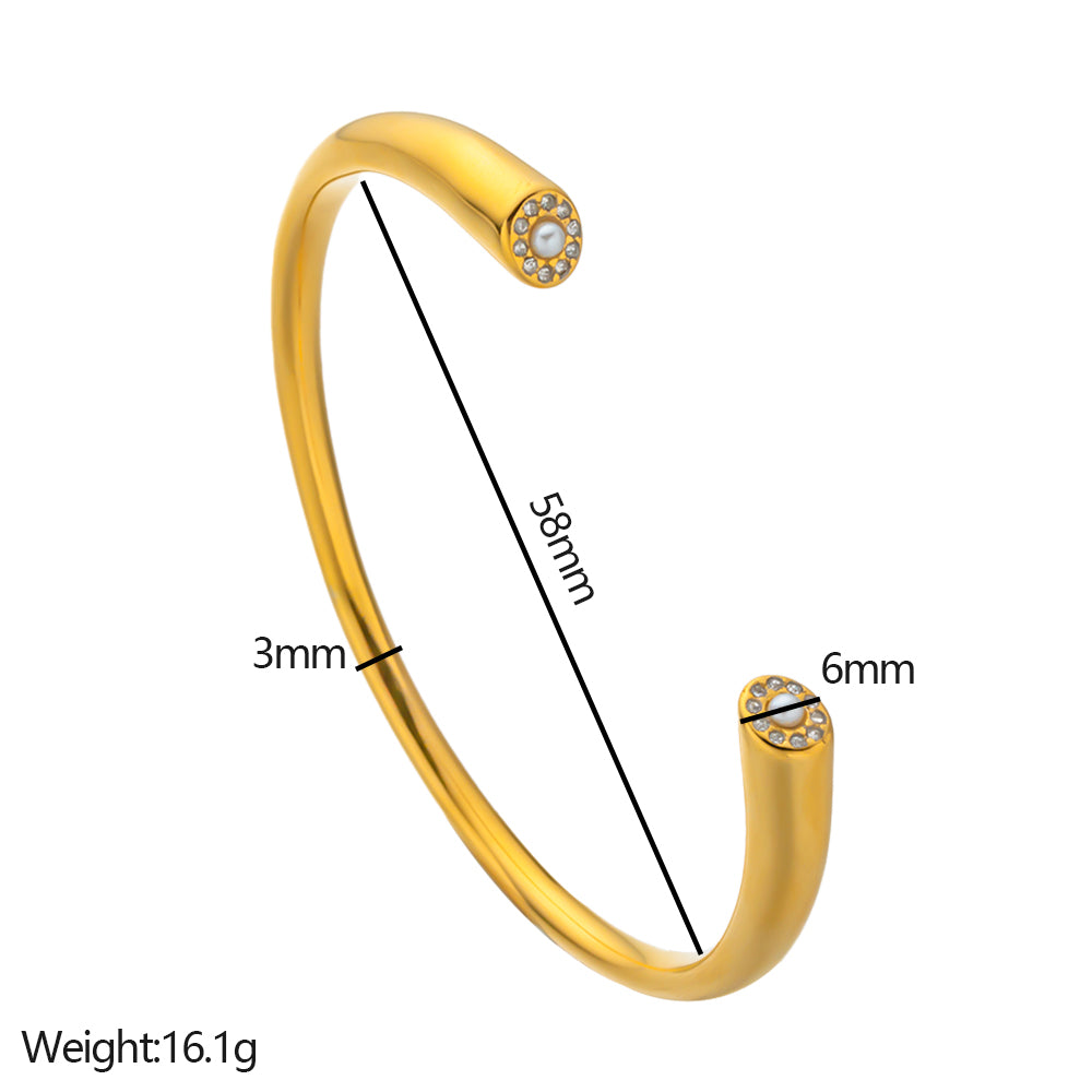 316 Stainless Steel 18K Crystal Open C Bracelet | Sparkling Double-End Accent