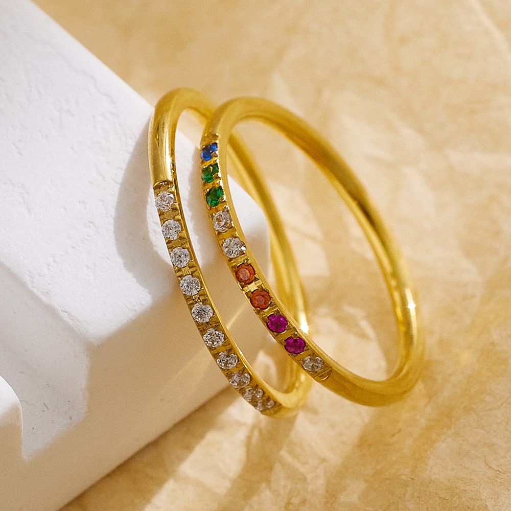 Bague zircon en acier inoxydable plaqué or 18 carats