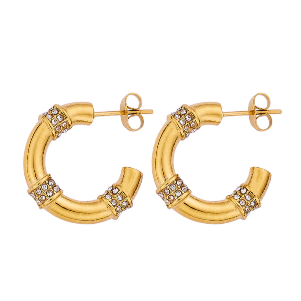 Stainless steel plated 18-karat gold with drill hoop earrings