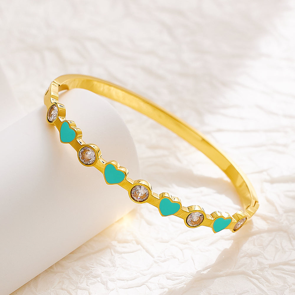 Edelstahlplattiertes 18 Karat Gold-Herz-Diamant-Armband