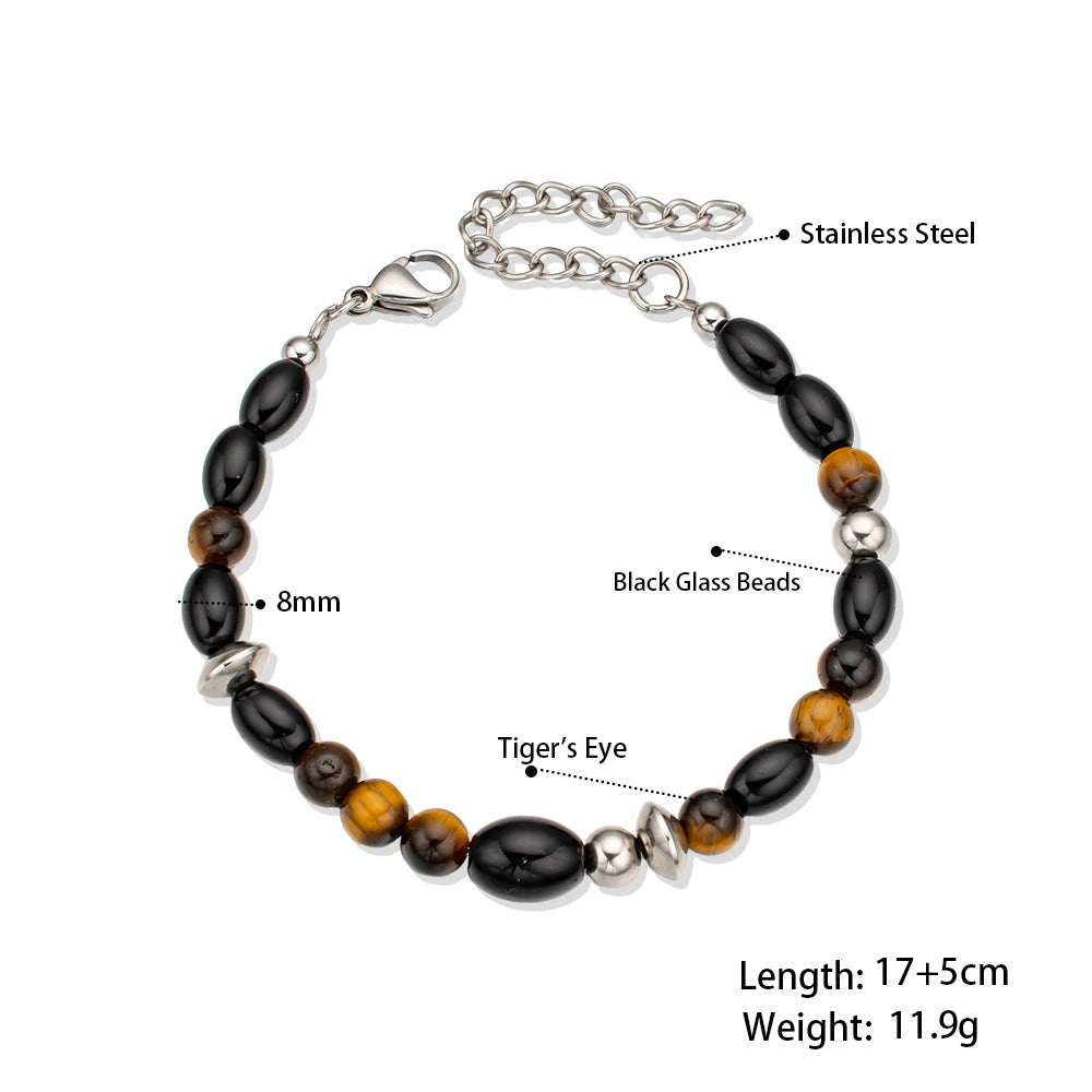 Black Glass Beads & Tiger Eye Bracelet – Guardian of the Night