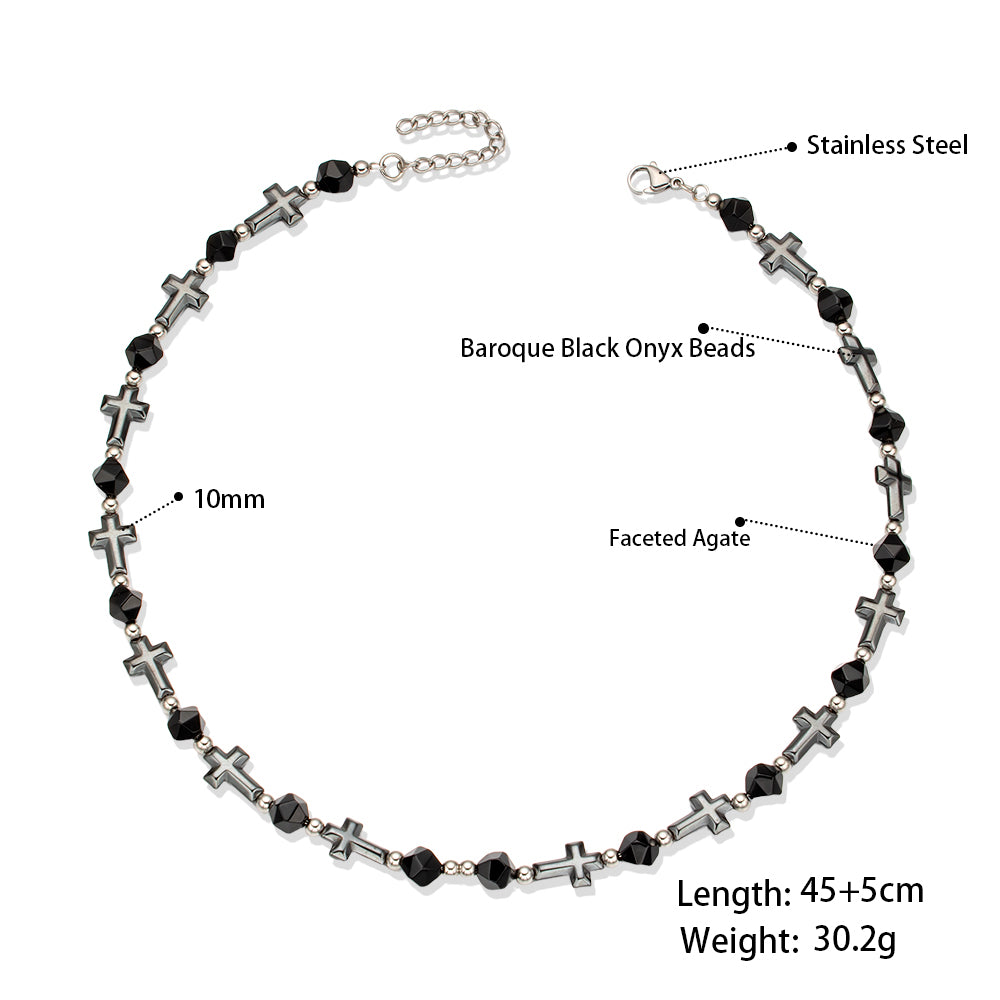 Irregular Black Obsidian & Faceted Agate Necklace