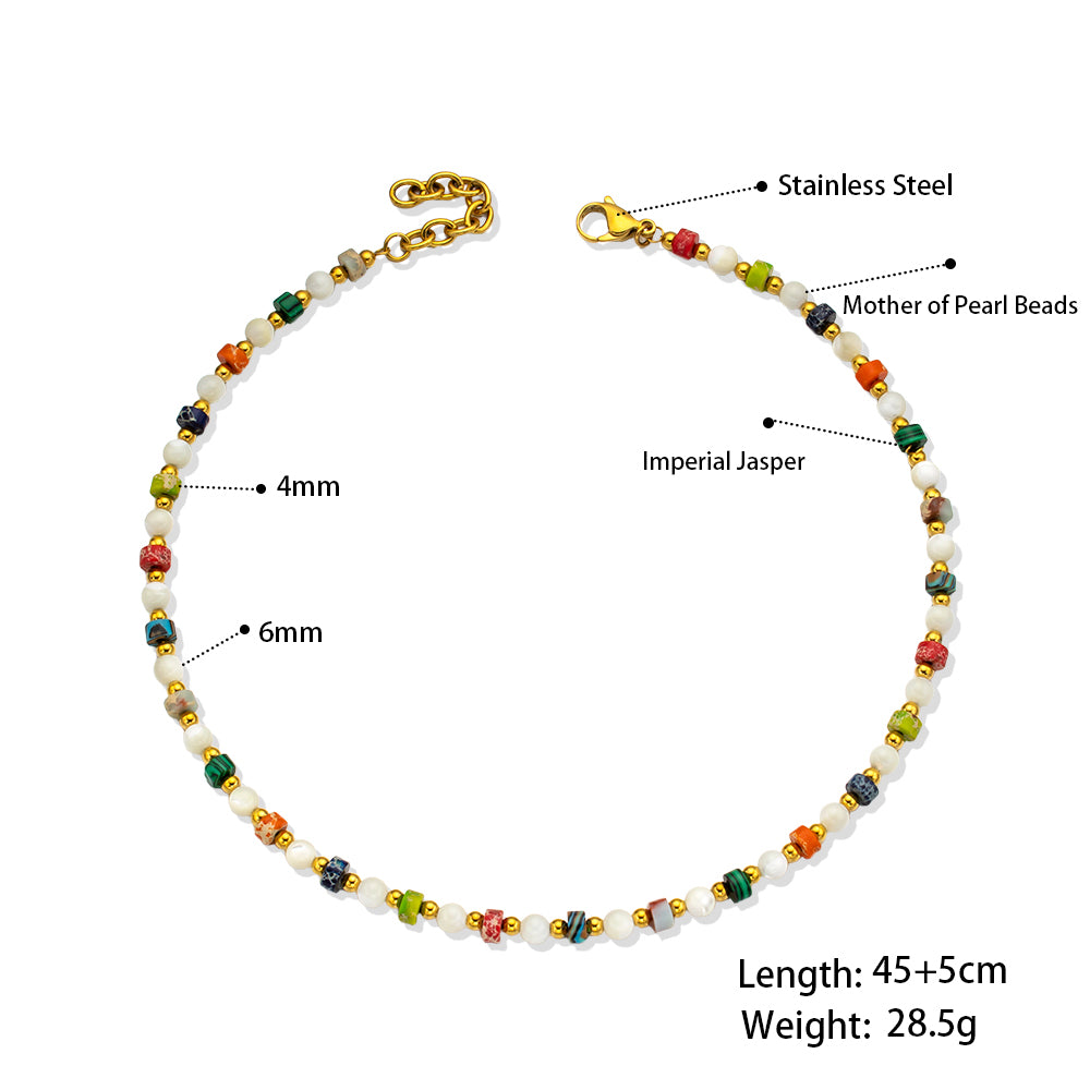 Colorful Turquoise & White Shell Beads Necklace – Unisex Handmade Necklace with Natural Turquoise and White Shell Beads