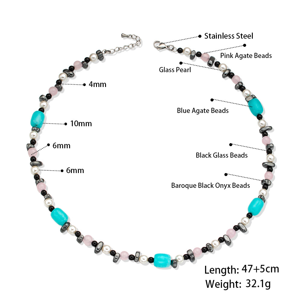 Colorful Natural Stone Beads Necklace – Unisex Handmade Necklace with Colorful Natural Stones