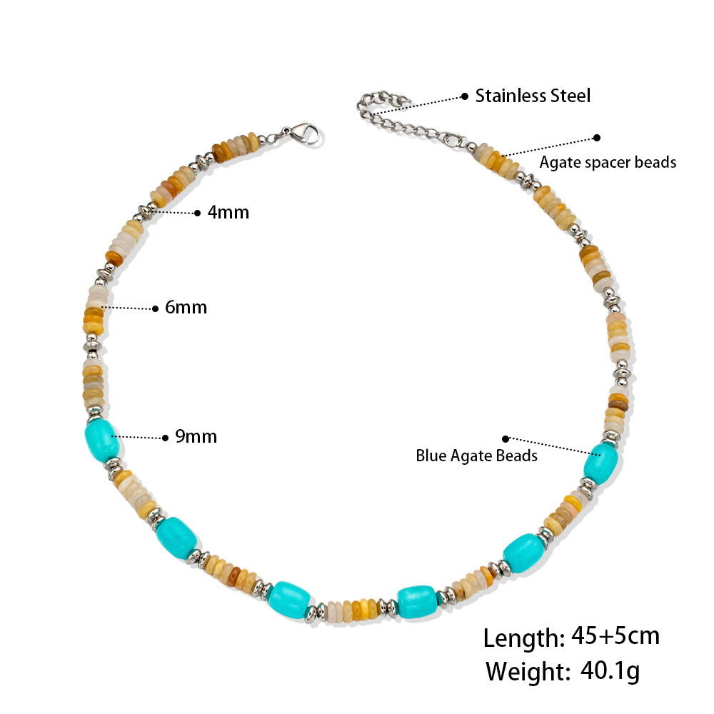 Yellow Agate & Blue Chalcedony Necklace – Unisex Handmade Necklace with Yellow Agate and Blue Chalcedony