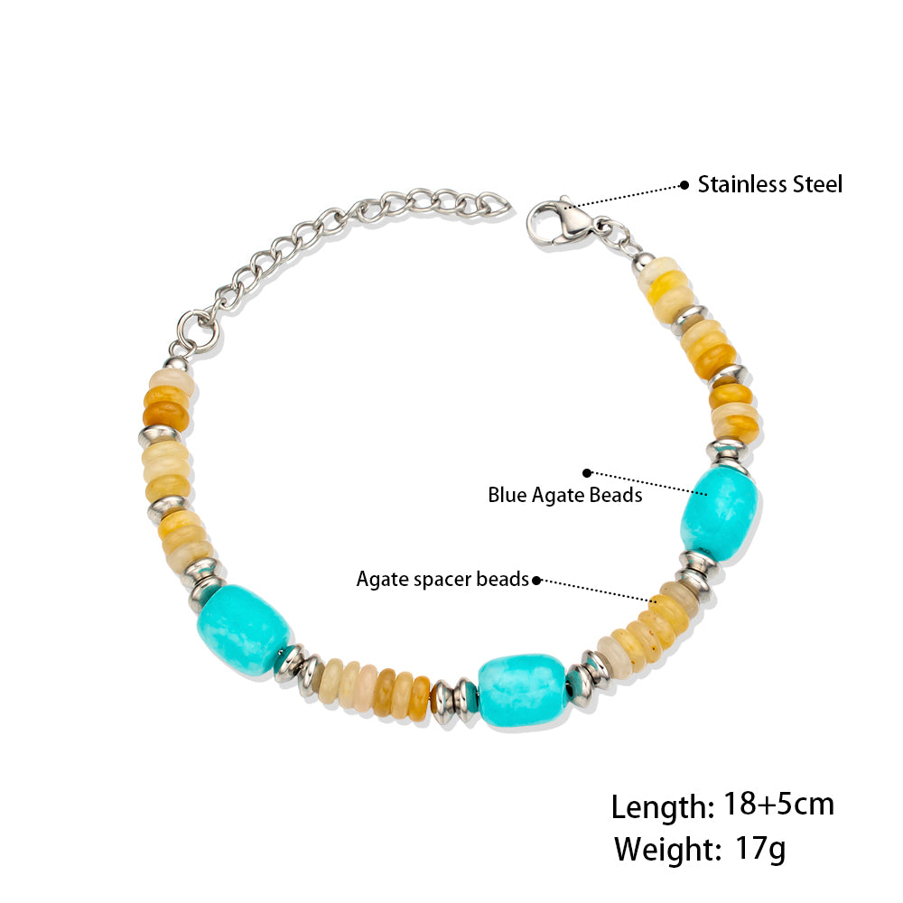 Yellow Agate & Blue Chalcedony Bracelet – Unisex Handmade Bracelet with Yellow Agate and Blue Chalcedony