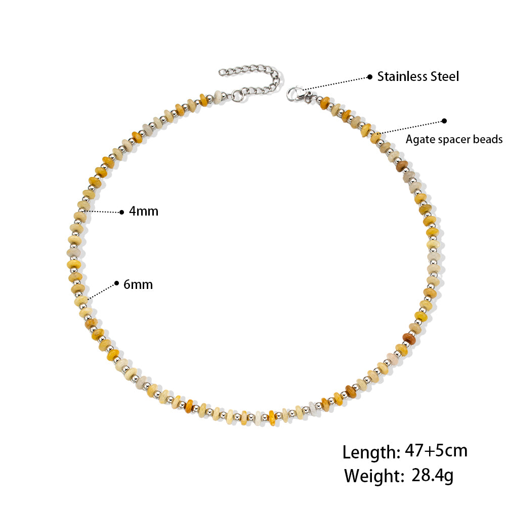 Yellow Agate Beads Necklace – Unisex Handmade Necklace with Natural Yellow Agate