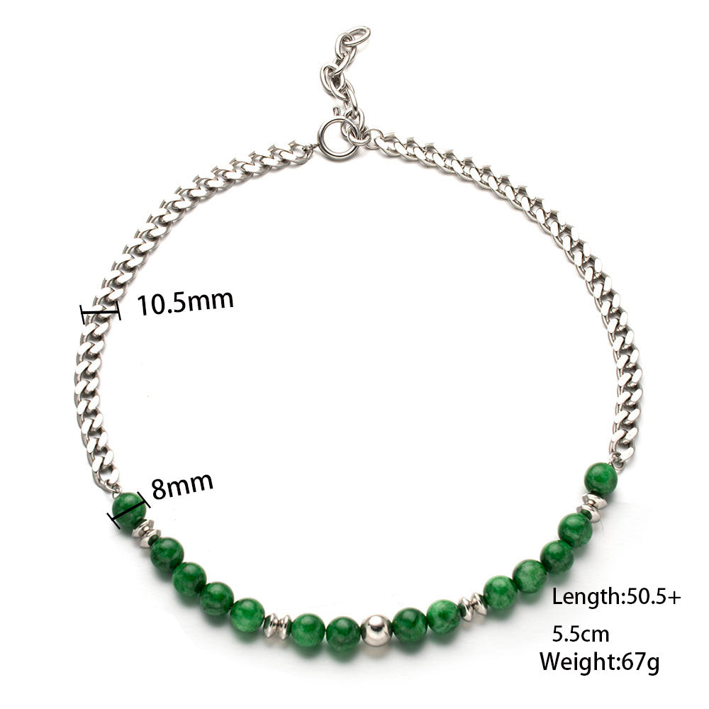 Verde Cuban Slim Necklace with Green Beads – Unisex Handmade Jewelry