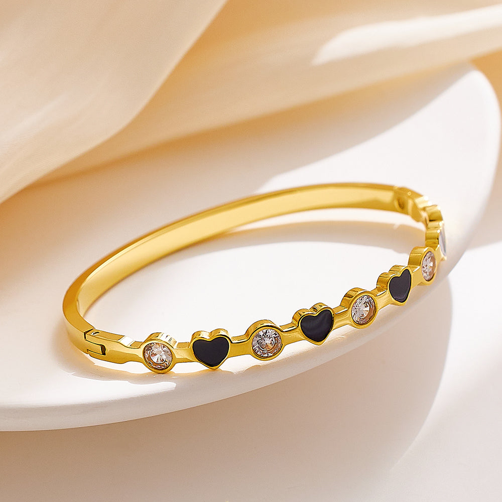 Edelstahlplattiertes 18 Karat Gold-Herz-Diamant-Armband