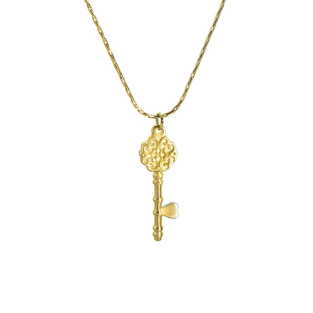 Stainless steel 18k gold plated love key pendant necklace