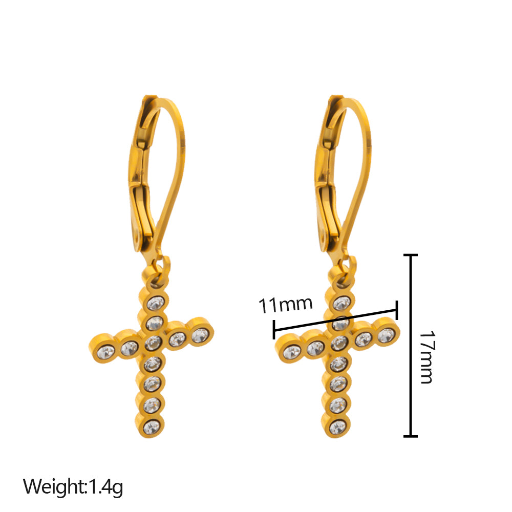 316 Stainless Steel 18K Gold Plated Cross Earrings | Classic & Stylish Jewelry