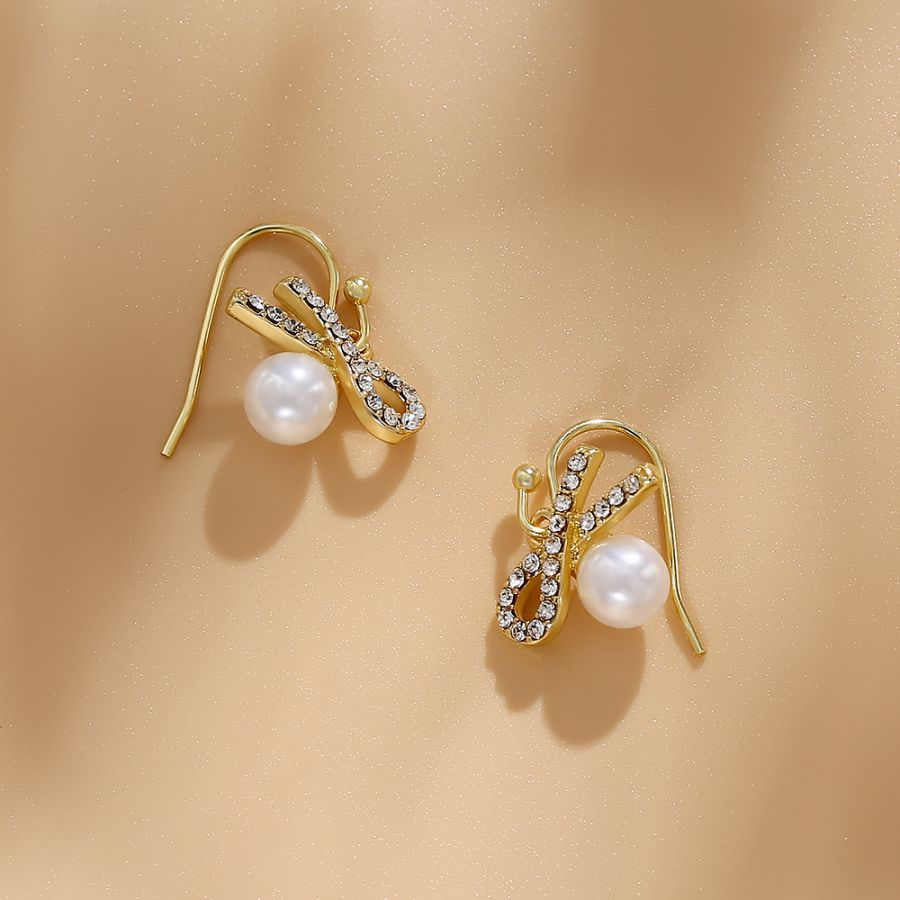 Classic brass 18k gold plated pearl zircon earrings