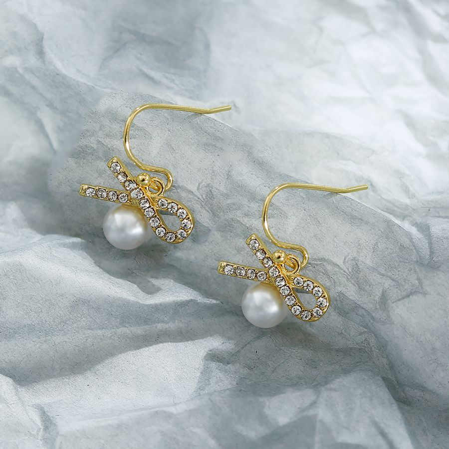 Classic brass 18k gold plated pearl zircon earrings