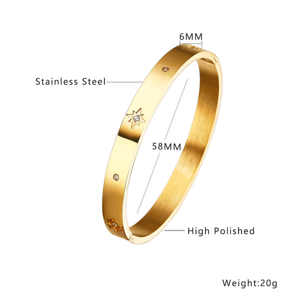 Armreif aus Edelstahl mit 18 Karat Goldplattierung und Sternzirkon