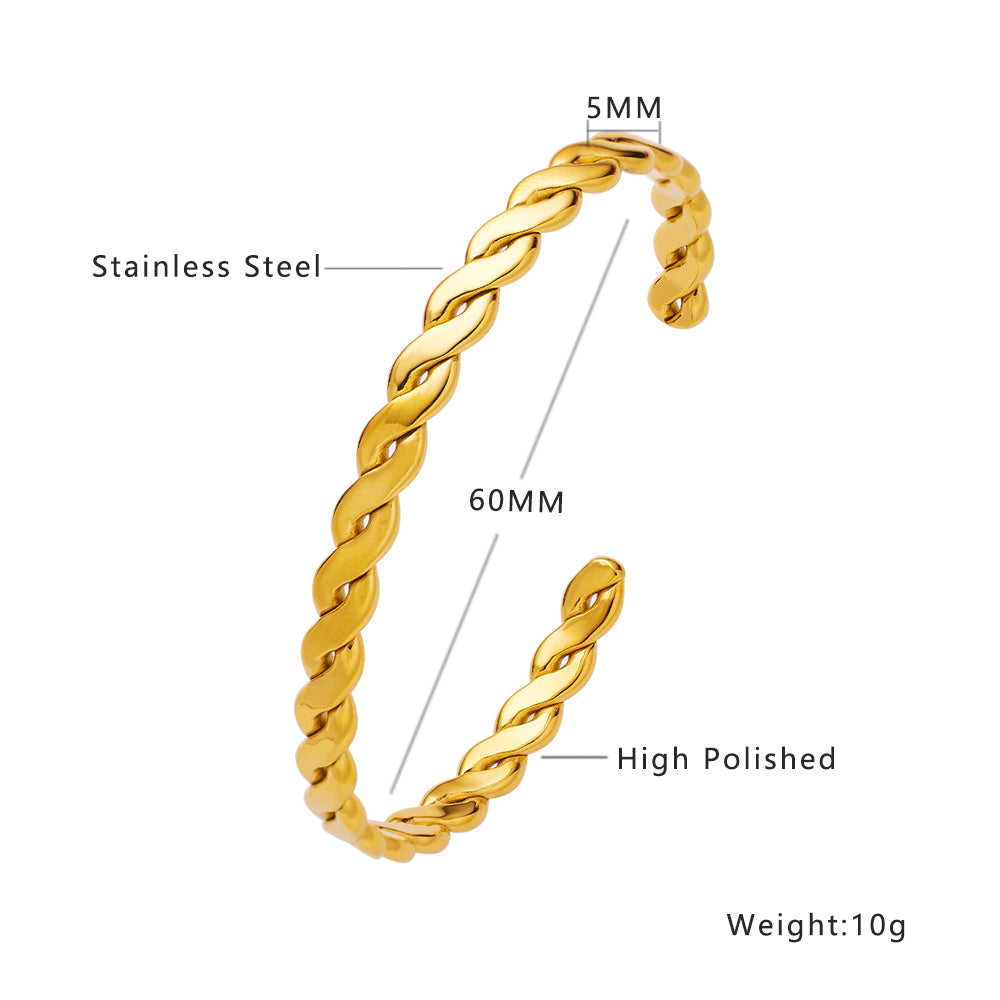 Stainless steel plated 18K gold twist C bracelet