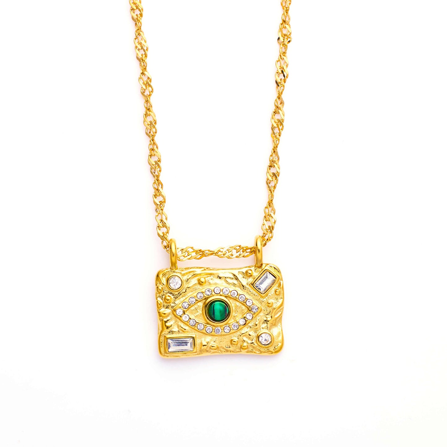 Collier de perles en acier inoxydable plaqué or 18 carats avec plaque d'agate et zircon