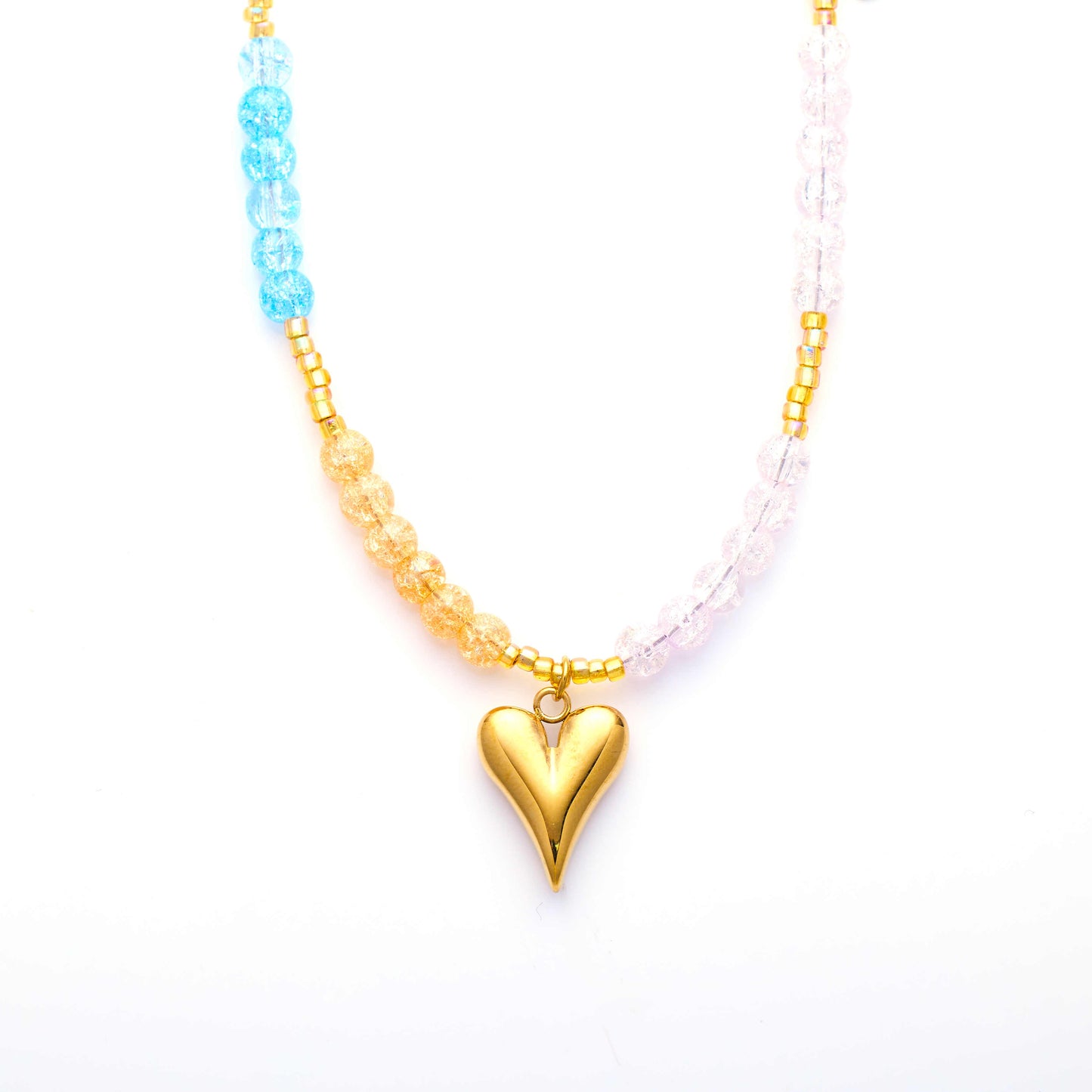 Collier de perles d'amour en acier inoxydable plaqué or 18 carats
