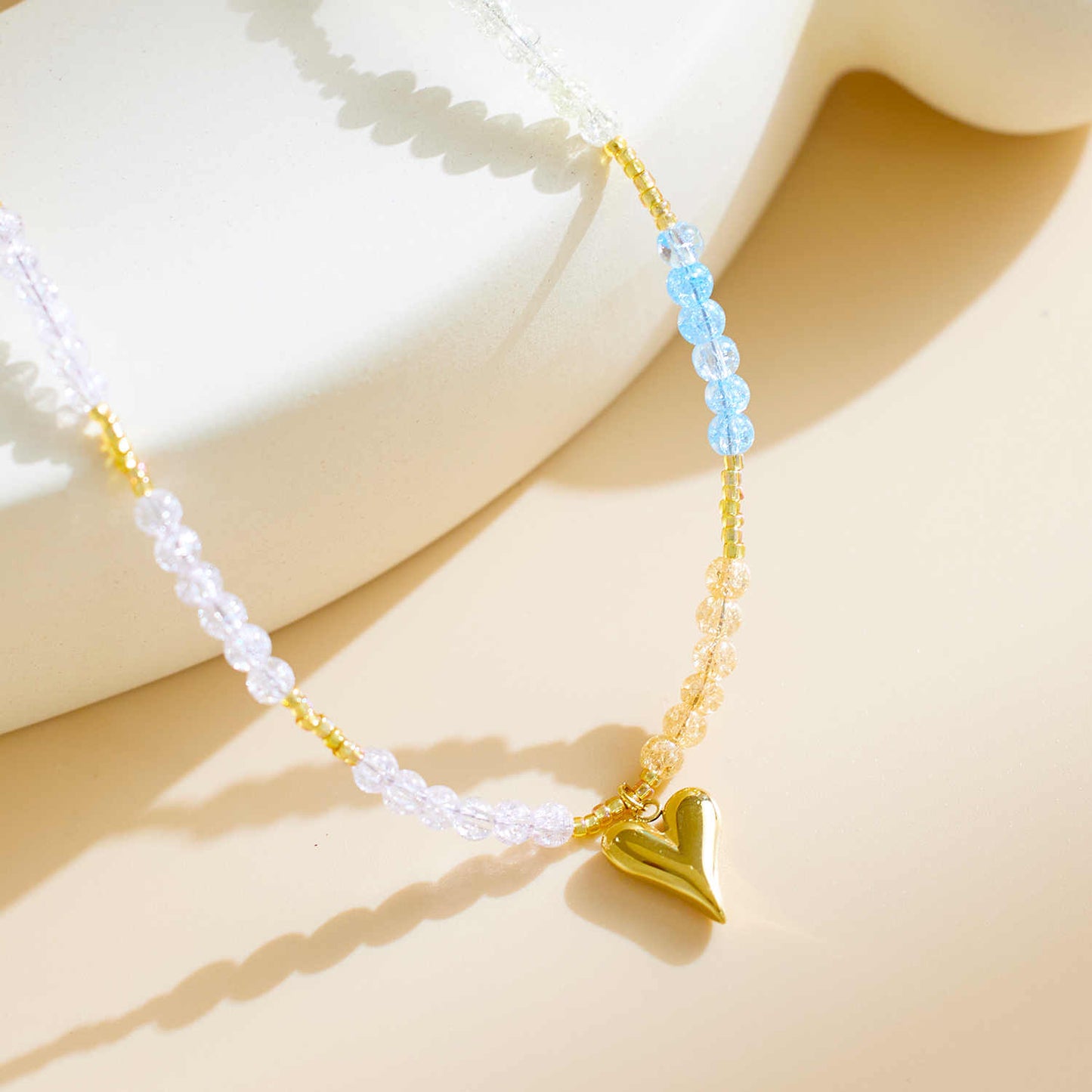 Collier de perles d'amour en acier inoxydable plaqué or 18 carats