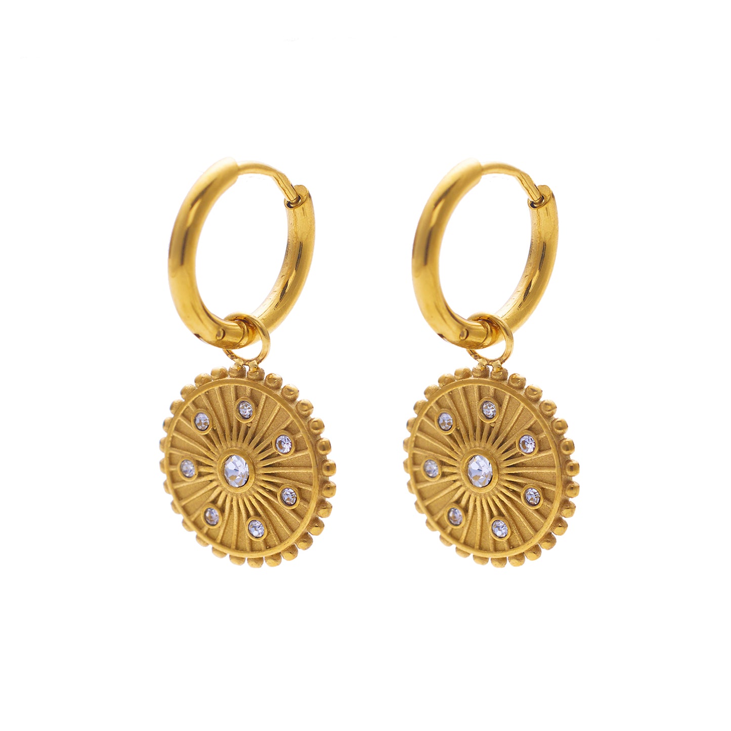 Stainless steel plated 18k gold round cake earrings