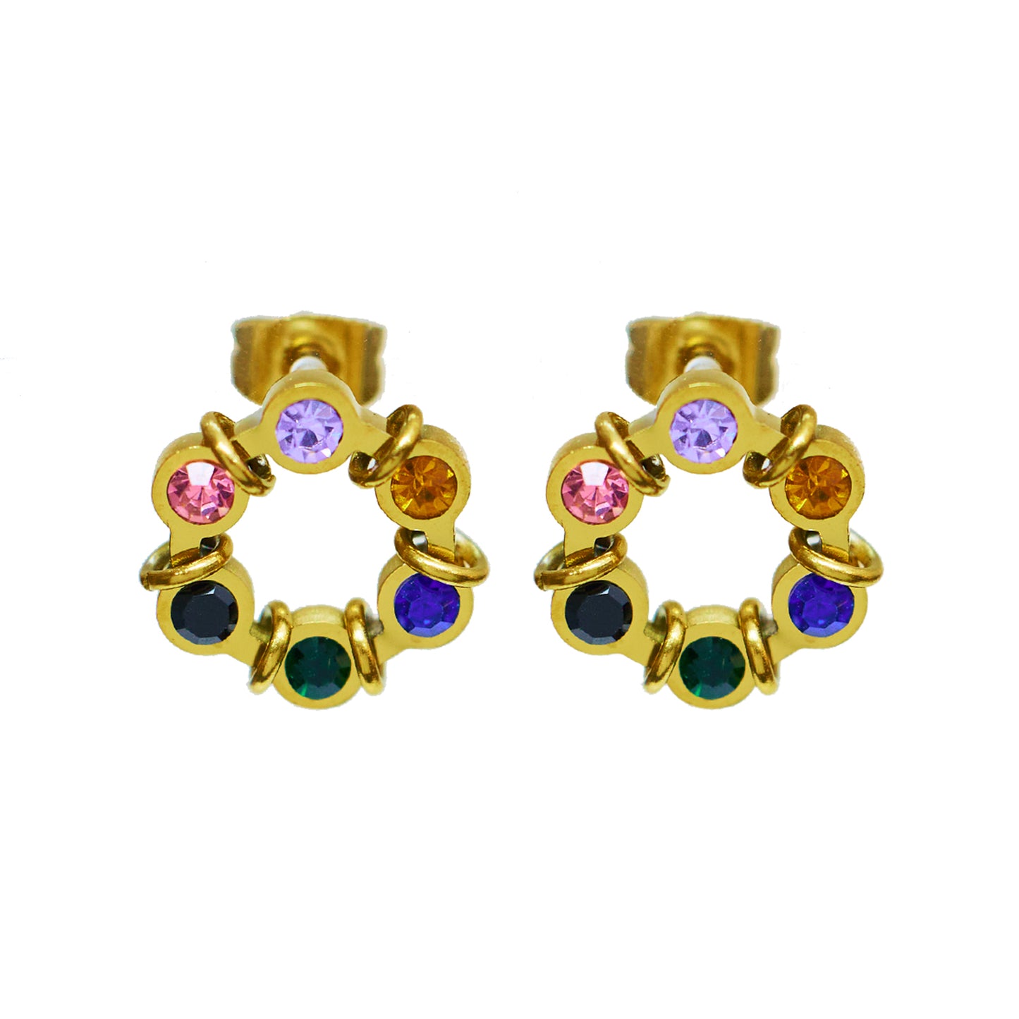 Six color earrings in stainless steel plated 18K gold