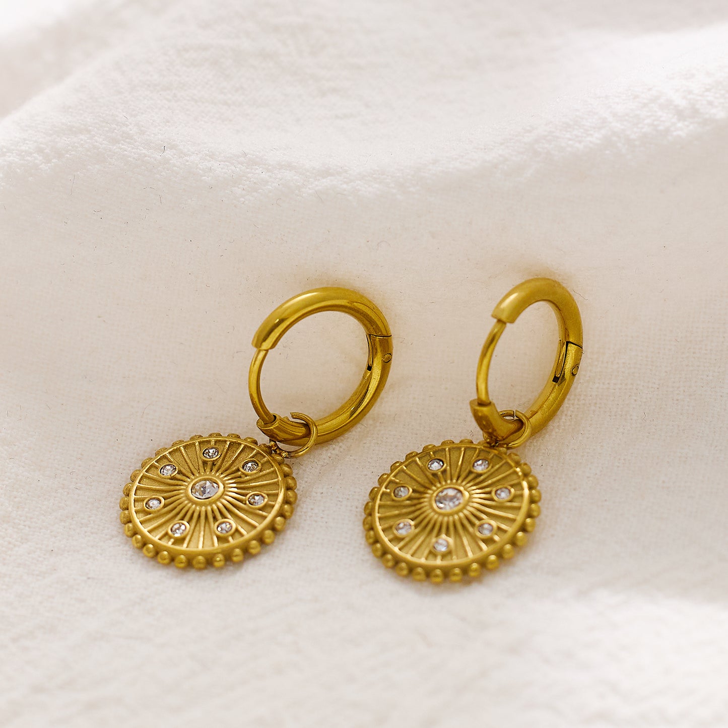 Stainless steel plated 18k gold round cake earrings