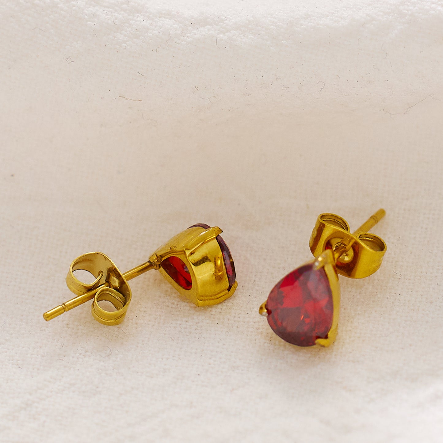 Stainless steel plated red diamond earrings in 18-karat gold