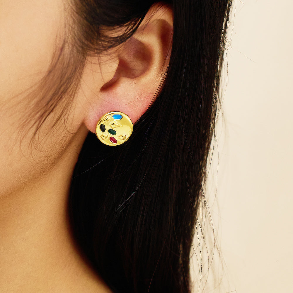 18-karat gold round earrings plated in stainless steel