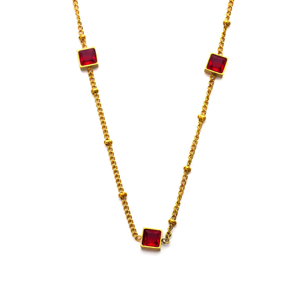 Collier en acier inoxydable et zircons plaqués or 18 carats