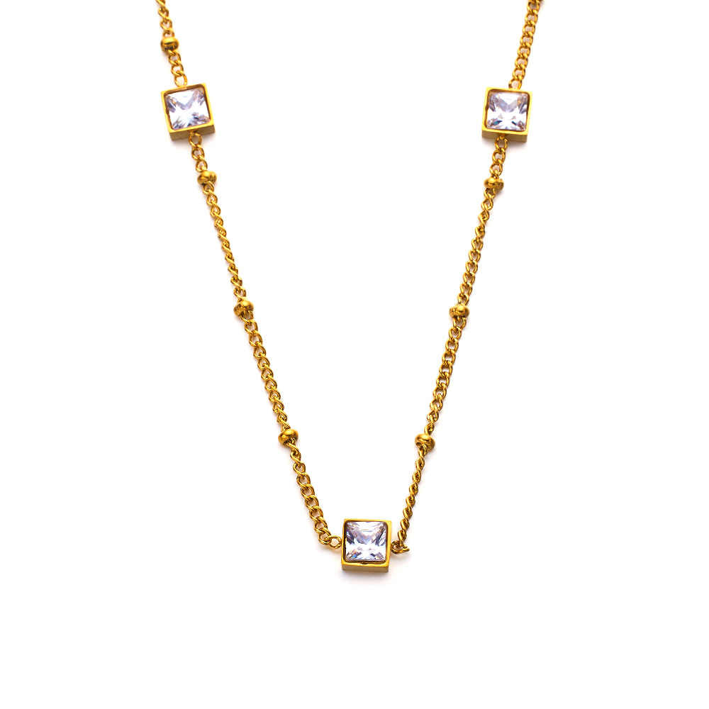 Collier en acier inoxydable et zircons plaqués or 18 carats