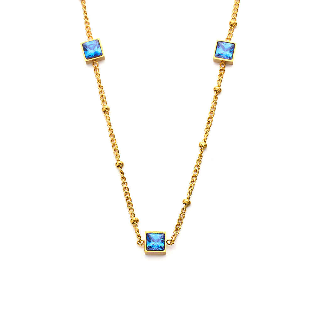 Collier en acier inoxydable et zircons plaqués or 18 carats