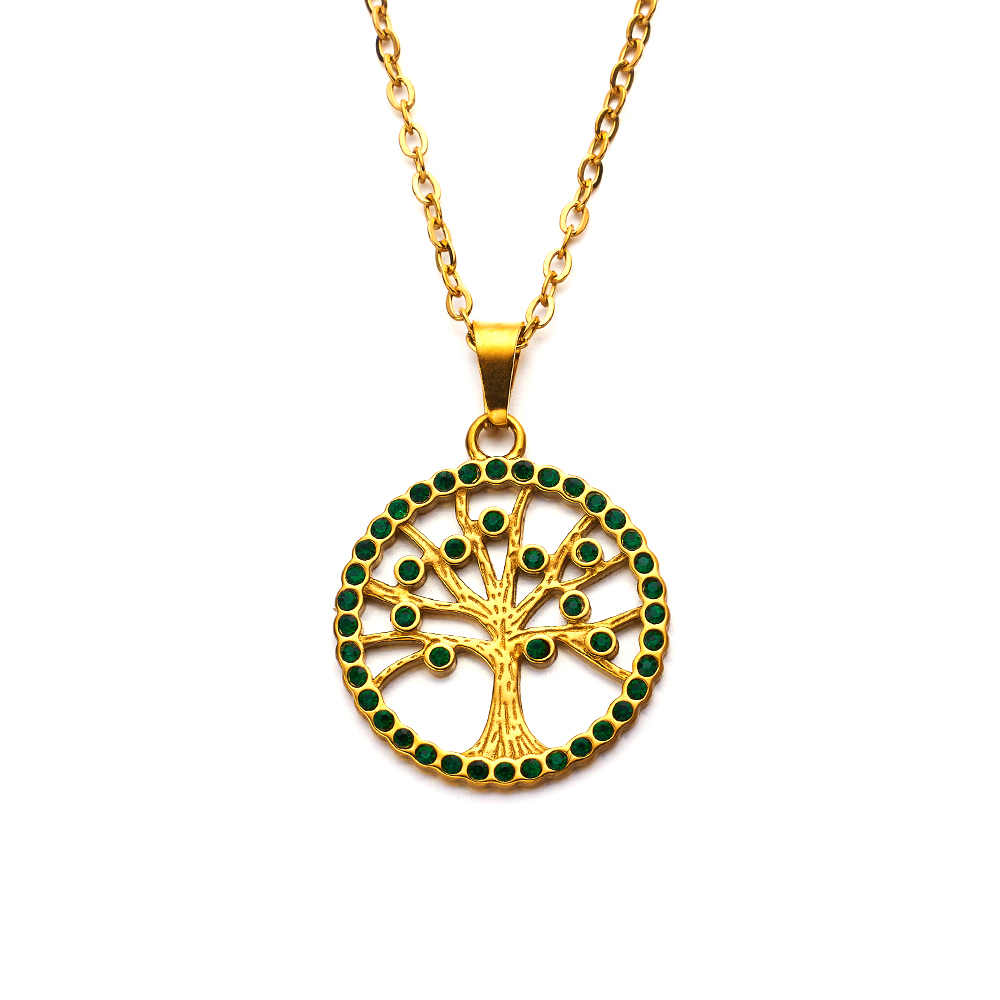 Collier arbre de vie creux en acier inoxydable plaqué or 18 carats
