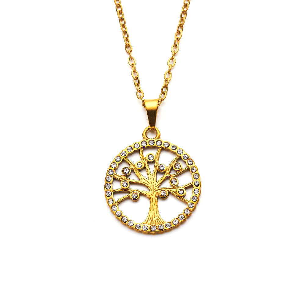 Collier arbre de vie creux en acier inoxydable plaqué or 18 carats