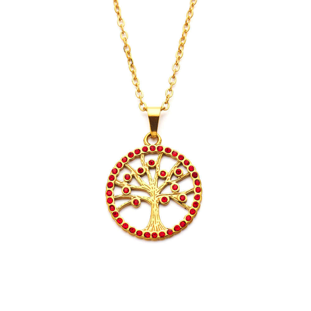 Collier arbre de vie creux en acier inoxydable plaqué or 18 carats