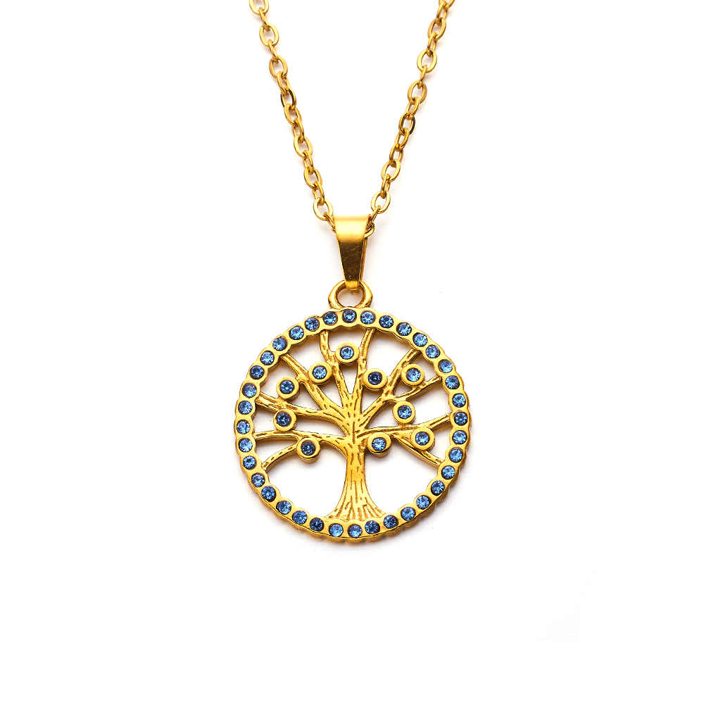 Collier arbre de vie creux en acier inoxydable plaqué or 18 carats