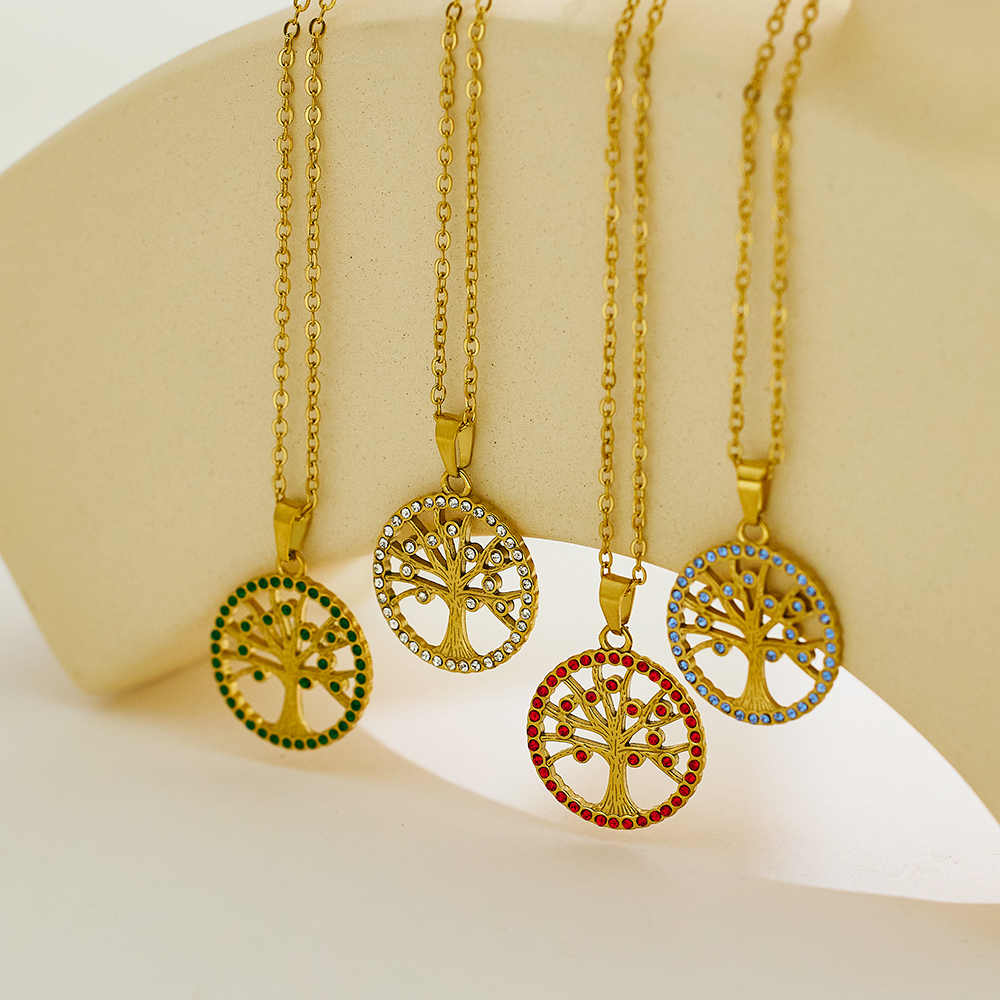 Collier arbre de vie creux en acier inoxydable plaqué or 18 carats